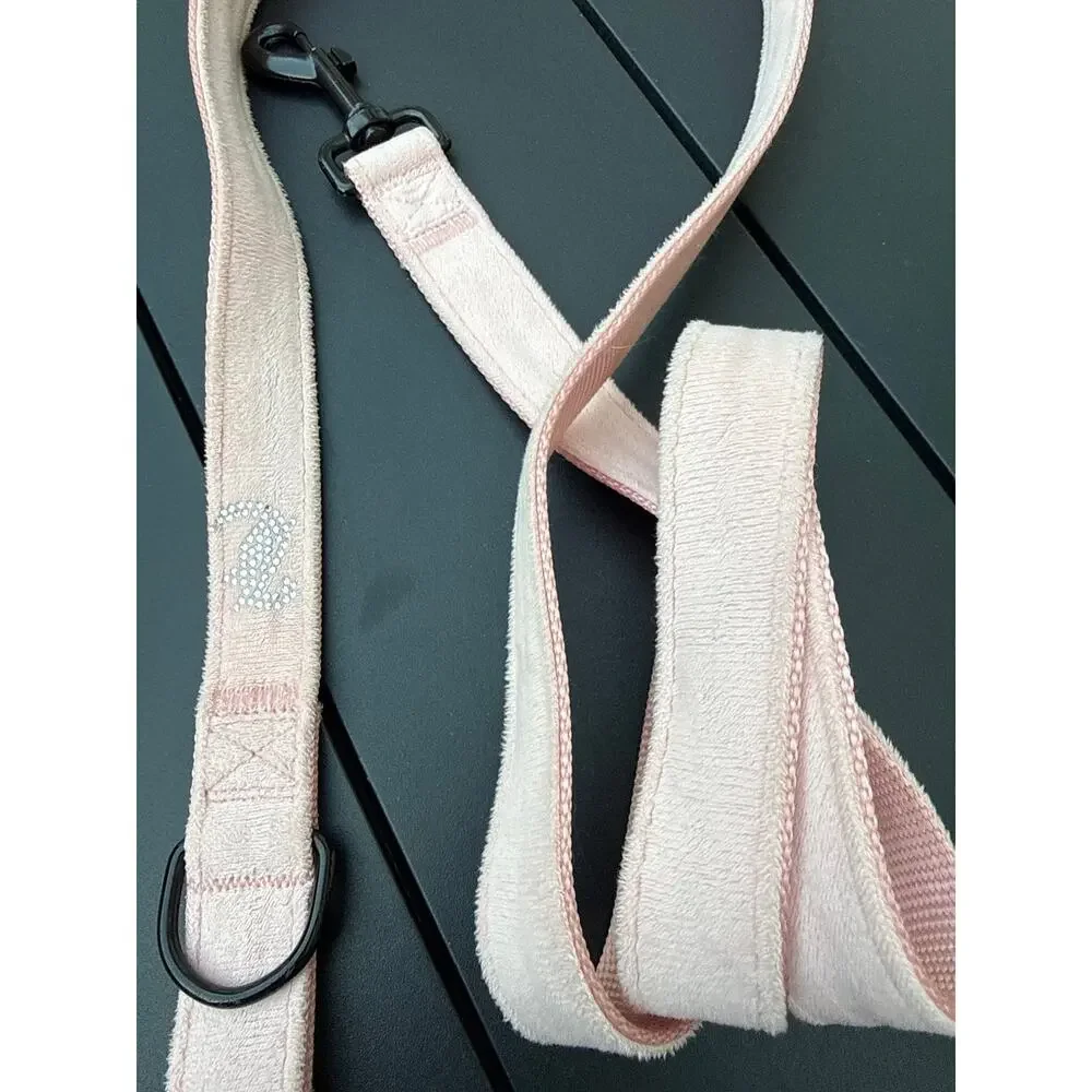 Juicy Couture Baby Pink Dog Harness and Leash with Rhinstone Details